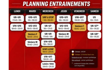 Planning entraînements 2026-2027